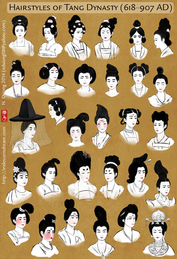 Women's hairstyles of the Tang Dynasty in China (photo by lilsuika on DeviantArt)